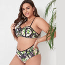Sexy Plus Size High Waist Split Bikini Ladies Swimsuit, Size:XXXL(As Show)