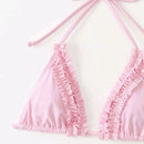 Sexy Laciness Pleated Split Bikini Swimsuit, Size:S(Pink)