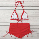 Sexy Laciness Pleated Split Bikini Swimsuit, Size:M(Red)