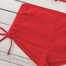 Sexy Laciness Pleated Split Bikini Swimsuit, Size:M(Red)