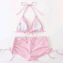 Sexy Laciness Pleated Split Bikini Swimsuit, Size:M(Pink)