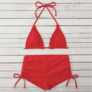 Sexy Laciness Pleated Split Bikini Swimsuit, Size:L(Red)