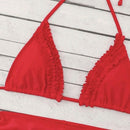 Sexy Laciness Pleated Split Bikini Swimsuit, Size:L(Red)