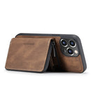 JEEHOOD Magnetic Zipper Wallet Leather Phone Case For iPhone 14 Pro Max(Brown)