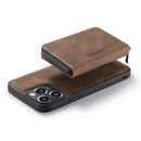JEEHOOD Magnetic Zipper Wallet Leather Phone Case For iPhone 14 Pro Max(Brown)