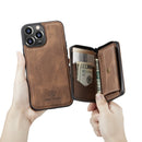 JEEHOOD Magnetic Zipper Wallet Leather Phone Case For iPhone 14 Pro Max(Brown)