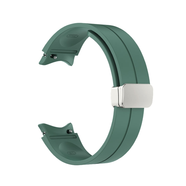 For Samsung Galaxy Watch5 40&44mm / Pro 45mm Folding Silver Buckle Silicone Watch Band(Army Green)