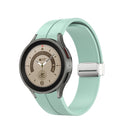 For Samsung Galaxy Watch5 40&44mm / Pro 45mm Folding Silver Buckle Silicone Watch Band(Light Green)