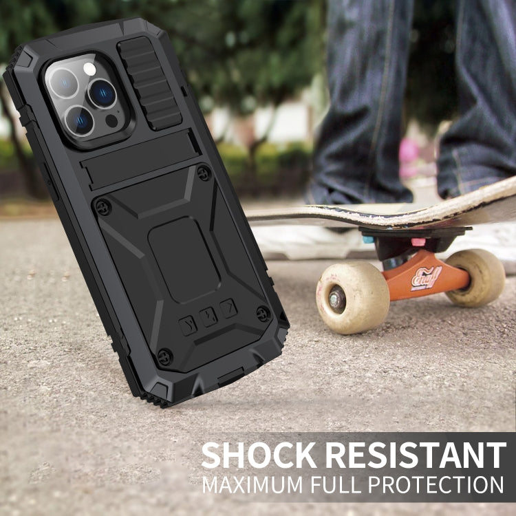 For iPhone 14 Pro R-JUST Shockproof Waterproof Dust-proof Case with Holder(Black)