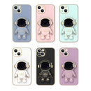 For iPhone 14 Plus Plating Astronaut Holder Phone Case (Sierra Blue)