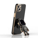 For iPhone 14 Plus Plating Astronaut Holder Phone Case (Sierra Blue)