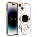 For iPhone 14 Pro Max Plating Astronaut Holder Phone Case (White)