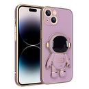 Plating Astronaut Holder Phone Case For iPhone 14 Pro Max(Purple)