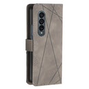 For Samsung Galaxy Z Fold4 BF05 Magnetic Buckle Rhombus Texture Leather Phone Case(Grey)