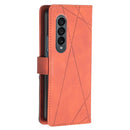 For Samsung Galaxy Z Fold4 BF05 Magnetic Buckle Rhombus Texture Leather Phone Case(Brown)