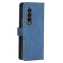 For Samsung Galaxy Z Fold4 BF05 Magnetic Buckle Rhombus Texture Leather Phone Case(Blue)