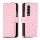For Samsung Galaxy Z Fold4 Diamond Lattice Wallet Leather Flip Phone Case(Pink)