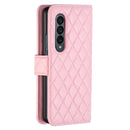 For Samsung Galaxy Z Fold4 Diamond Lattice Wallet Leather Flip Phone Case(Pink)