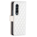 For Samsung Galaxy Z Fold4 Diamond Lattice Wallet Leather Flip Phone Case(White)