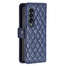 For Samsung Galaxy Z Fold4 Diamond Lattice Wallet Leather Flip Phone Case(Blue)