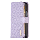For Samsung Galaxy Z Fold4 Diamond Lattice Zipper Wallet Leather Flip Phone Case(Purple)