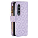 For Samsung Galaxy Z Fold4 Diamond Lattice Zipper Wallet Leather Flip Phone Case(Purple)