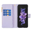 For Samsung Galaxy Z Fold4 Diamond Lattice Zipper Wallet Leather Flip Phone Case(Purple)
