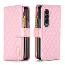 For Samsung Galaxy Z Fold4 Diamond Lattice Zipper Wallet Leather Flip Phone Case(Pink)