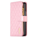 For Samsung Galaxy Z Fold4 Diamond Lattice Zipper Wallet Leather Flip Phone Case(Pink)