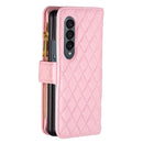 For Samsung Galaxy Z Fold4 Diamond Lattice Zipper Wallet Leather Flip Phone Case(Pink)