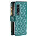 For Samsung Galaxy Z Fold4 Diamond Lattice Zipper Wallet Leather Flip Phone Case(Green)