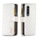 For Samsung Galaxy Z Fold4 Diamond Lattice Zipper Wallet Leather Flip Phone Case(White)