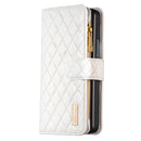 For Samsung Galaxy Z Fold4 Diamond Lattice Zipper Wallet Leather Flip Phone Case(White)