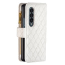 For Samsung Galaxy Z Fold4 Diamond Lattice Zipper Wallet Leather Flip Phone Case(White)