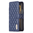 For Samsung Galaxy Z Fold4 Diamond Lattice Zipper Wallet Leather Flip Phone Case(Blue)