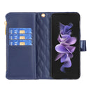 For Samsung Galaxy Z Fold4 Diamond Lattice Zipper Wallet Leather Flip Phone Case(Blue)