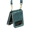 For Samsung Galaxy Z Flip4 Embossed Leather Folded Phone Case with Strap(Dark Green)