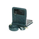 For Samsung Galaxy Z Flip4 Embossed Leather Folded Phone Case with Strap(Dark Green)