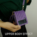 For Samsung Galaxy Z Flip4 Embossed Leather Folded Phone Case with Strap(Purple)