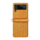 For Samsung Galaxy Z Flip4 Embossed Leather Folded Phone Case with Strap(Yellow)