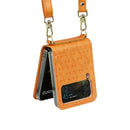 For Samsung Galaxy Z Flip4 Embossed Leather Folded Phone Case with Strap(Yellow)