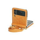For Samsung Galaxy Z Flip4 Embossed Leather Folded Phone Case with Strap(Yellow)