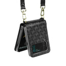 For Samsung Galaxy Z Flip4 Embossed Leather Folded Phone Case with Strap(Black)