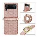 For Samsung Galaxy Z Flip4 Embossed Leather Folded Phone Case with Strap(Rose Gold)