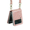 For Samsung Galaxy Z Flip4 Embossed Leather Folded Phone Case with Strap(Rose Gold)