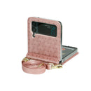For Samsung Galaxy Z Flip4 Embossed Leather Folded Phone Case with Strap(Rose Gold)