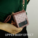 For Samsung Galaxy Z Flip4 Embossed Leather Folded Phone Case with Strap(Rose Gold)