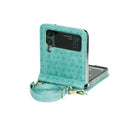 For Samsung Galaxy Z Flip4 Embossed Leather Folded Phone Case with Strap(Green)