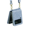 For Samsung Galaxy Z Flip4 Embossed Leather Folded Phone Case with Strap(Blue)