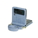 For Samsung Galaxy Z Flip4 Embossed Leather Folded Phone Case with Strap(Blue)